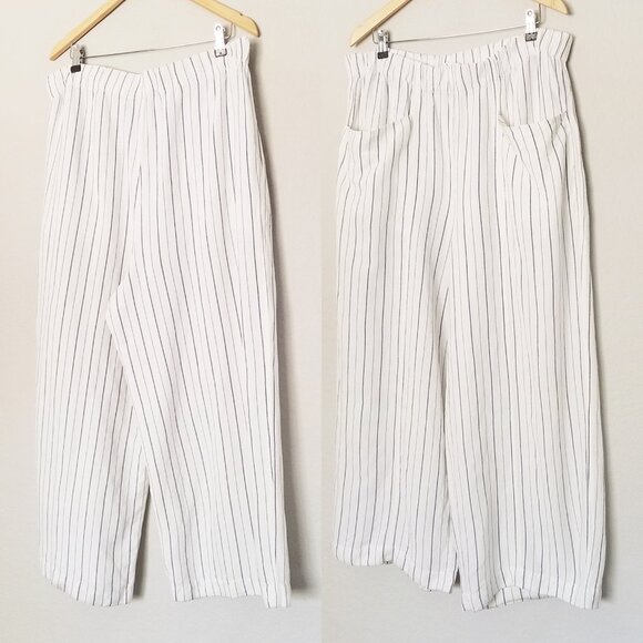 Madewell Linen-Blend Pull-On High-Rise Wide-Leg Pants White Navy Stripe XXL $88 - Picture 12 of 16